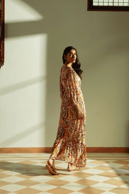 Autumn Blossom Maxi Dress